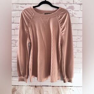 Doe & Rae Women's Ribbed Long Sleeve Knit Top Size Large Casual Lightweight